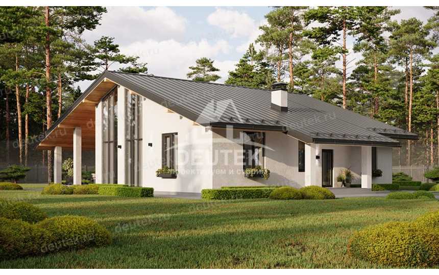 Проект загородного одноэтажного дома с большими окнами - LK-314