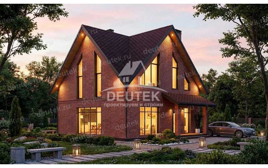 Проект квадратного двухэтажного дома с большими окнами - LK-328