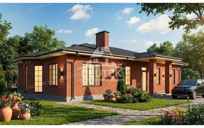 Проект дачного одноэтажного дома с эркером и кабинетом - LK-373