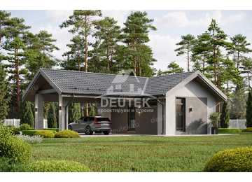 Проект современного одноместного гаража с навесом для автомобиля - LK-303