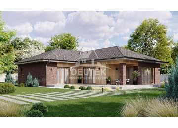 Проект квадратного одноэтажного дома с двухместным гаражом - LK-310