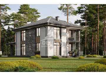 Проект загородного двухэтажного дома с большими окнами - LK-319