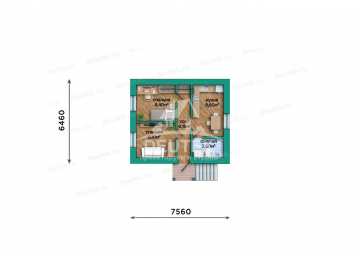 Проект квадратного одноэтажного дома с размерами 7 м на 7 м - LK-349