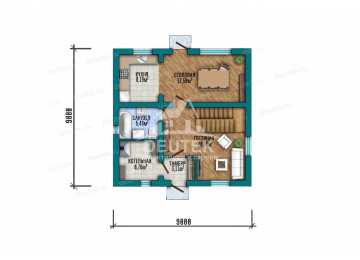 Проект квадратного двухэтажного дома с тремя спальнями - LK-358