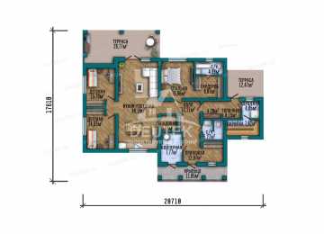 Проект загородного одноэтажного дома с баней и двумя террасами - LK-317