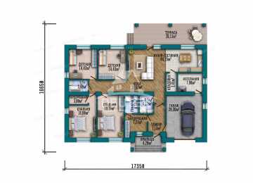Проект квадратного одноэтажного дома с одноместным гаражом - LK-322